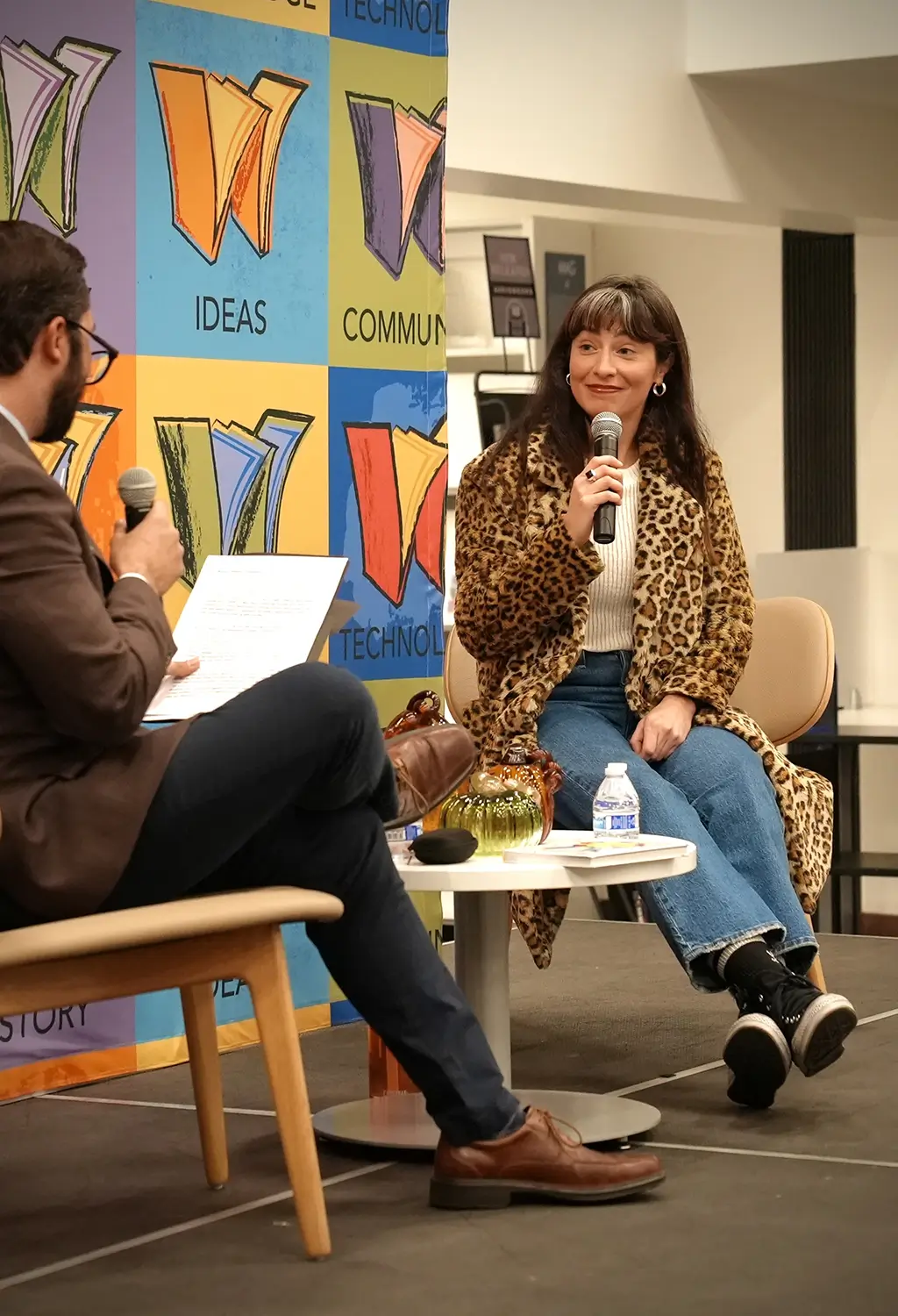 Author speaking at library event