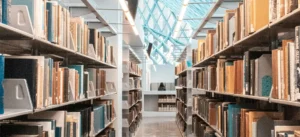 Library bookshelves with skylight