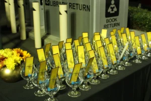 Booktoberfest 2023 souvenir glasses with bookmarks