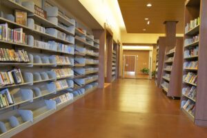 Library hallway with bookshelves
